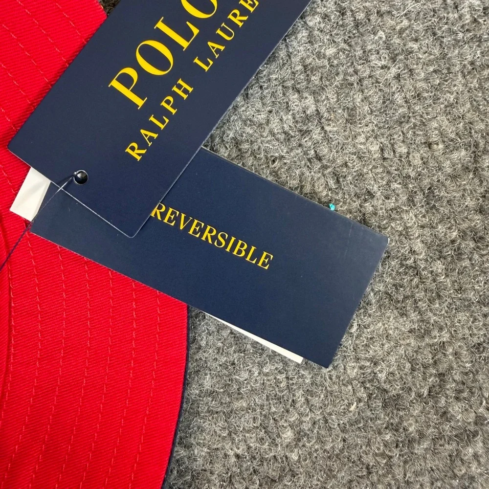 Polo Ralph Lauren Kid Reversible Bucket Hat Navy Beach Print Red 2T-4T NWT #3882